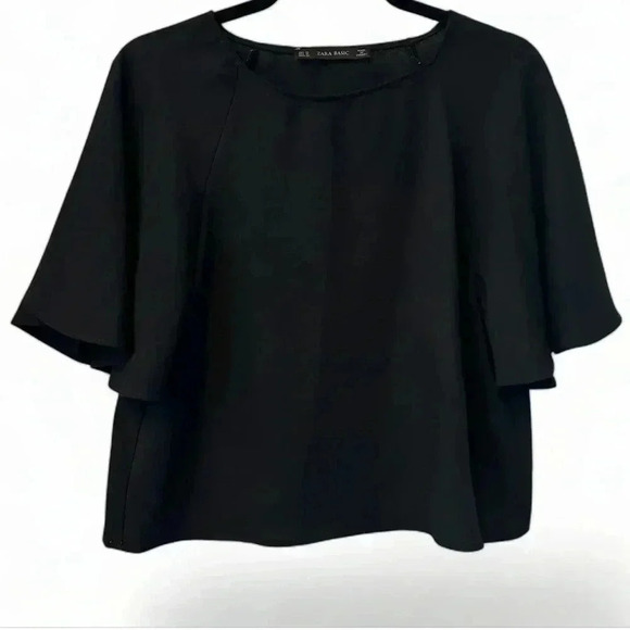 Zara Women’s Boxy Cropped Oversized Flutter Sleeve Minimalistic Coquette Top M - Picture 1 of 6